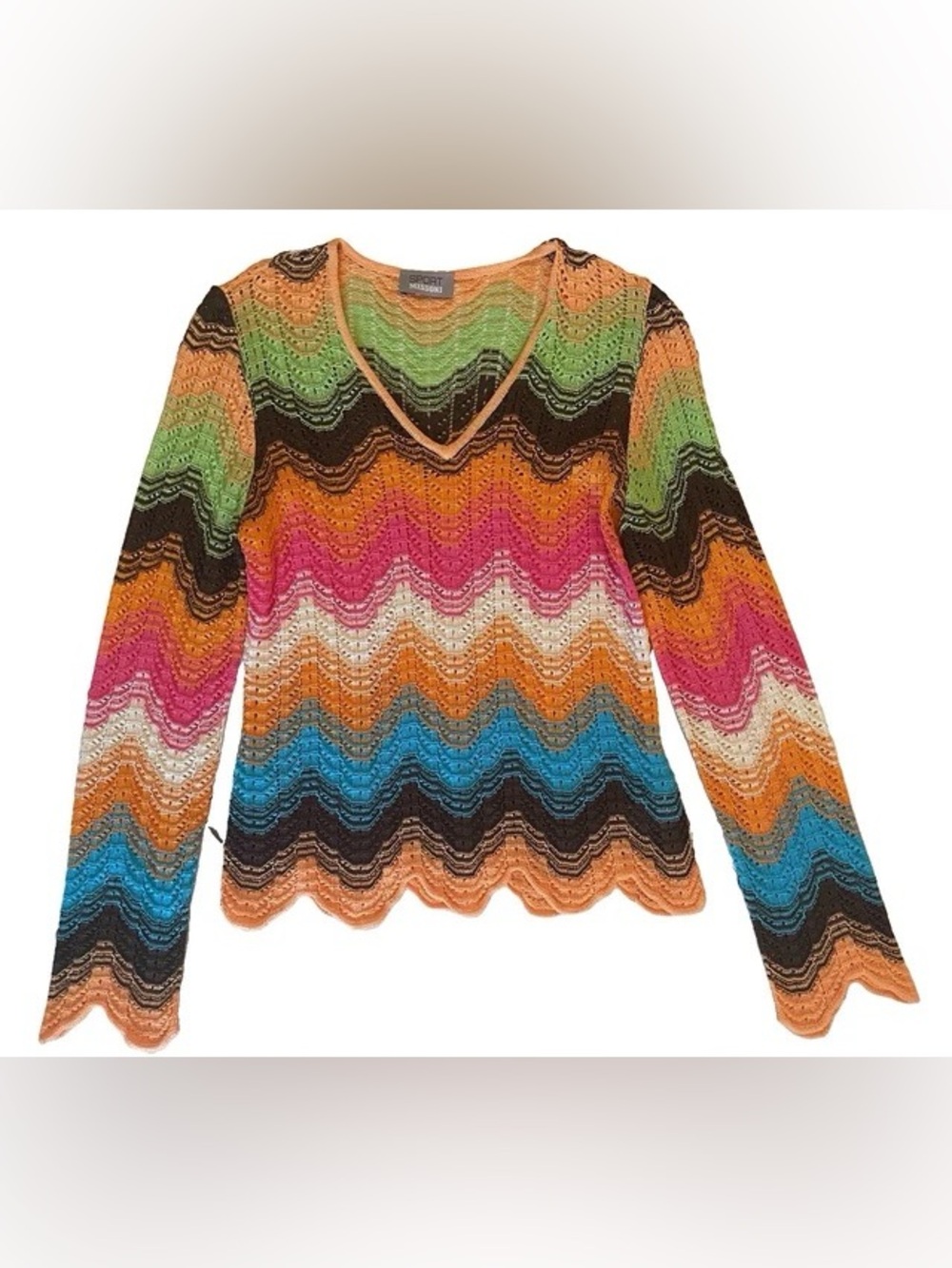 Multicolor Chevron Knit V-Neck Sweater